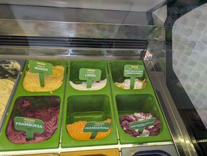 Different vegan options (a few extra like caramel were in the back) at Antiu Xixona - Costa Teguise in Lanzarote