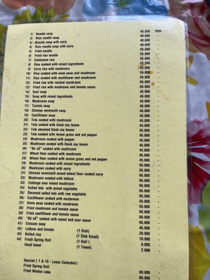 Menu in English   at Tin Nghia in Ho Chi Minh City