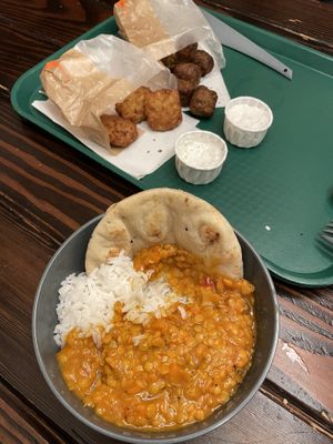 Dalh, pakoras and onion bahji  at Disneyland - Colonel Hathi's Outpost in Chessy
