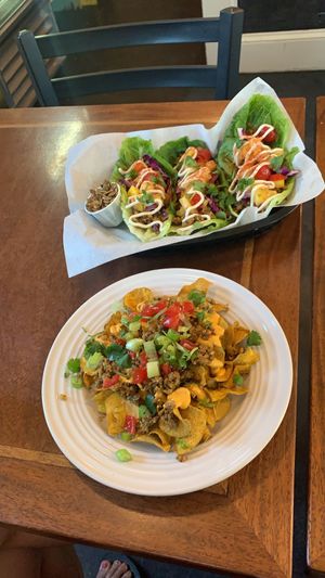 Tropical tacos & nachos  at Salud Live Kitchen and Juice Bar in Bend
