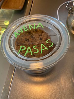 Vegan oat and raisins cookie at Trava in Madrid