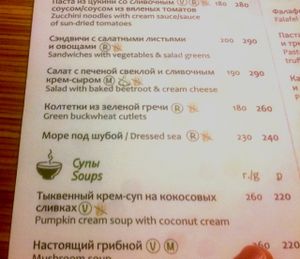 Part of the menu at Cafe Ukrop II in St Petersburg