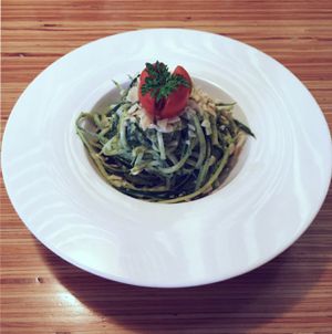 zucchini pasta with pesto!  at Cafe Ukrop II in St Petersburg