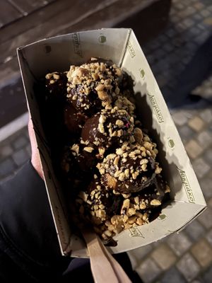 Dark chocolate with salty peanuts  at Lokmakos in Larnaca