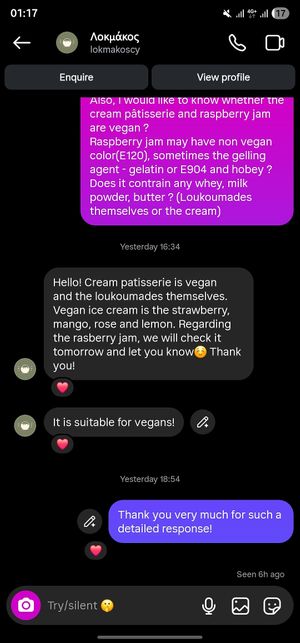 This is their response regarding the fillings/ice cream  :) at Lokmakos in Larnaca