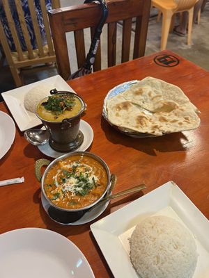 Vegan Yellow Dal and vegeterian korma paneer & vegan plain naan  at Bombay Restaurant in Koh Lipe