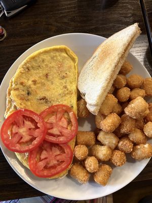 Omlette with bacon and tots  at Durvo in Las Vegas