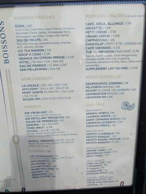 Menu at L'océan in Anglet
