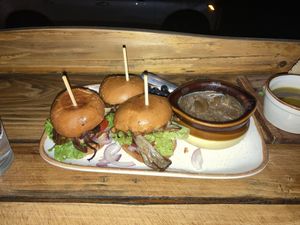 Sliders made vegan with mushroom substituting the meat   at Beerwood in Los Osos
