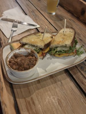 The veggie maker sandwich with a side of beans  at Beerwood in Los Osos