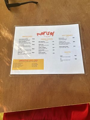 Menu for drinks  at MARISOL in San Francisco