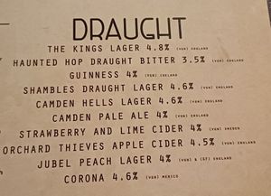 Cervezas marcadas como veganas en el menú at The King's Inn in York