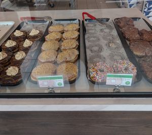 The for vegan flavors: chocolate peanut butter,  golden Oreo stuffed with buttercream, sprinkle, apple fritter. They were super light, quite sweet, and delicious.  at Torus Doughnuts in Windsor