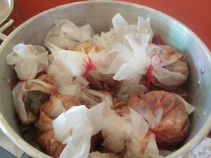 Mixiotes -de setas y verduras-. at 9 ó 6 Comida Vegana. in Puebla