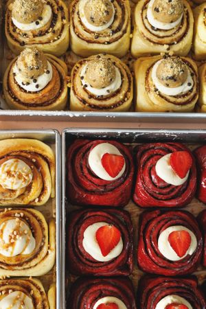 Flavors, red velvet, salted caramel peanut, and cookie dough! at CINNAMOR in Canggu