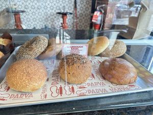Sourdough bagels - not all flavors are vegan, but most   at Parva Coffee in Jackson Heights