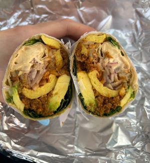 Spicy breakfast burrito  at Plantega - Fresh 1 Deli & Grill in Astoria