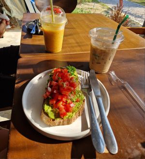 Avokado toast and iced coffee with plant milk at Bark Railay Krabi in Krabi