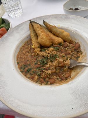 Tempura beans with rice   at Nem Carne Nem Peixe in Porto