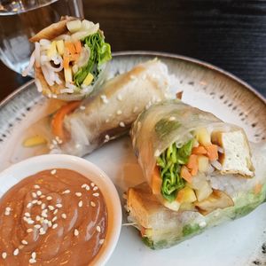 Vegan summer roll with peanut dip at The Bami in Edinburgh