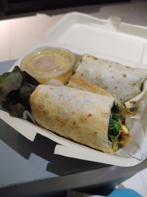 Chickpea wrap came with lettuce and peanut butter sauce. Well packed. at The Planters in Ao Nang