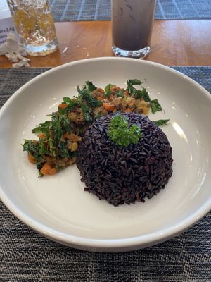 Stir fried Thai basil with beyond meat and rice   at The Planters in Ao Nang