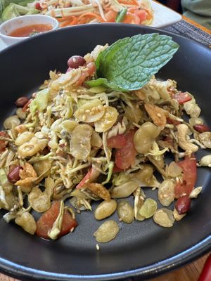Tea leaf salad—really good if you like slightly bitter  at The Planters in Ao Nang
