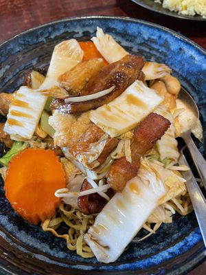 Yellow soft noodles with mushroom sauce 🤤🤤  at Au Lac Royal Vegan Cuisine in Dickson