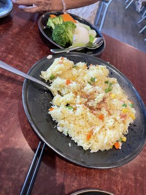Steamed vegetables and combination fried rice  at Au Lac Royal Vegan Cuisine in Dickson