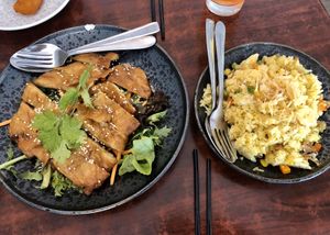 Honey chicken and fried rice  at Au Lac Royal Vegan Cuisine in Dickson