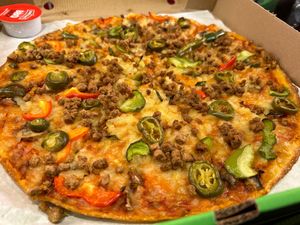 Vegemince VG pizzza at Caprinos Pizza in Newcastle Upon Tyne