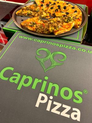 Pizza boxed  at Caprinos Pizza in Newcastle Upon Tyne