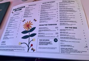 Table menu  at Daughter In Law in Melbourne
