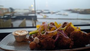 Cauliflower wings with a nice view at Hafið Bistro in Djupivogur