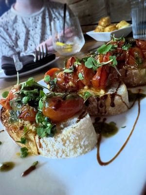 Bruschetta made vegan   at Bauhaus in Modesto