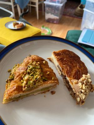 Half a praline supreme and half a pistachio croissant, both delicious! at Crumb Together in Liverpool