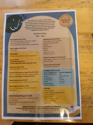 Menu 1 at Human Kind Cafe in Billericay
