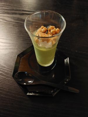 Whipped cream NOT vegan. Granola probably not vegan either... at Chikusen  in Kyoto