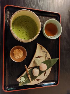 Namafu manju with matcha (~1300¥) at Chikusen  in Kyoto