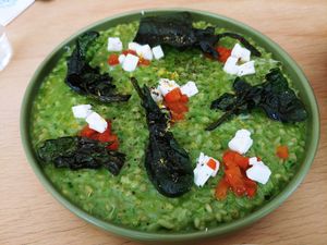 Spinach barley risotto at MitBord in Seoul