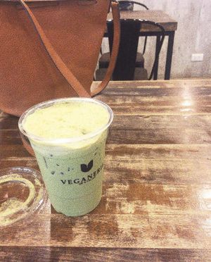 Nice vegan matcha latte at Veganerie - Mercury Ville in Bangkok