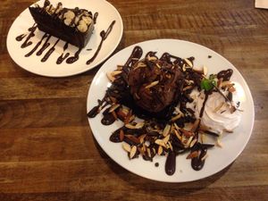 Extra dark brownie with icecream and chocolate fudge cake at Veganerie - Mercury Ville in Bangkok