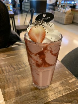 Strawberry milkshake! at Veganerie - Mercury Ville in Bangkok