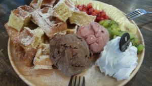 waffle with fruit at Veganerie - Mercury Ville in Bangkok