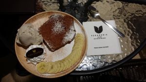 banana bread and banana ice cream. at Veganerie - Mercury Ville in Bangkok