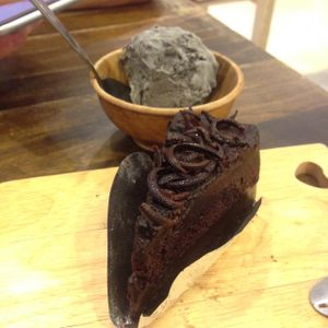 fudge cake with sesame icecream  at Veganerie - Mercury Ville in Bangkok