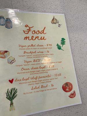 Food Menu at Cass Cafe in Montreal