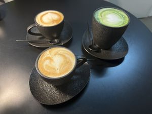 Two Coffees and one Matcha Latte at GegenVind Café in Hamburg