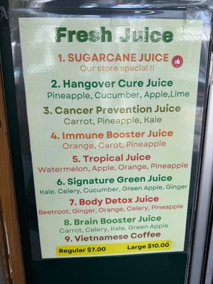 Menu at Saigon Baguette & Sugarcane Juice in Surfers Paradise