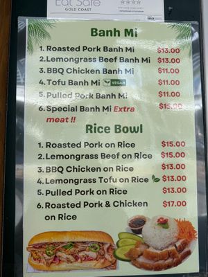 Menu at Saigon Baguette & Sugarcane Juice in Surfers Paradise